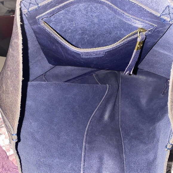 MADEWELL Suede Stripe Transport Tote Midnight Blue Leather Large Shoulder Bag - Picture 11 of 16